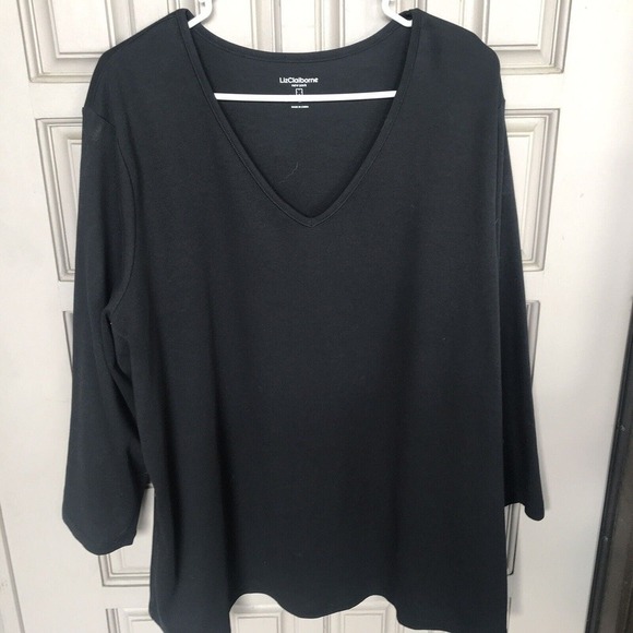 Liz Claiborne T Shirt Sz3X Black Long Sleeves V Neck Simple Design Pre-Owned - Picture 4 of 9